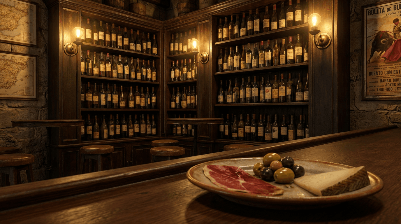 Entrada acogedora de Bar Los Garcia con luz cálida y ambiente tradicional
